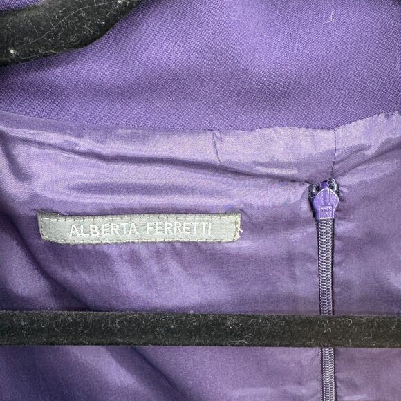 ALBERTA FERRETTI Purple Boat Neck Peplum Ruffle Knee Length Dress Size 10 - Picture 8 of 11